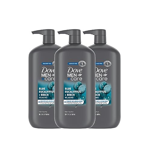 Dove Men+Care Gel de ducha relajante Azul Eucalipto + Abedul para cuerpo y rostro, 3 unidades con tecnología Micromoisture nutritiva de 24 horas