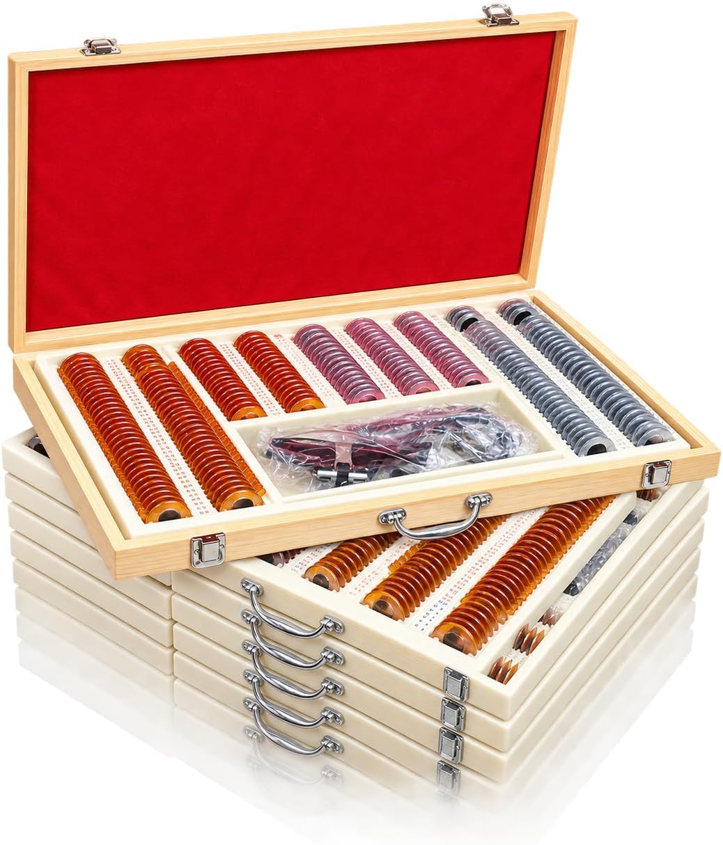 Illuminated 225 Trial Glass Lens Set Eye Testing Box with Adjustable and Lightweight Trial Frame with Wooden Box