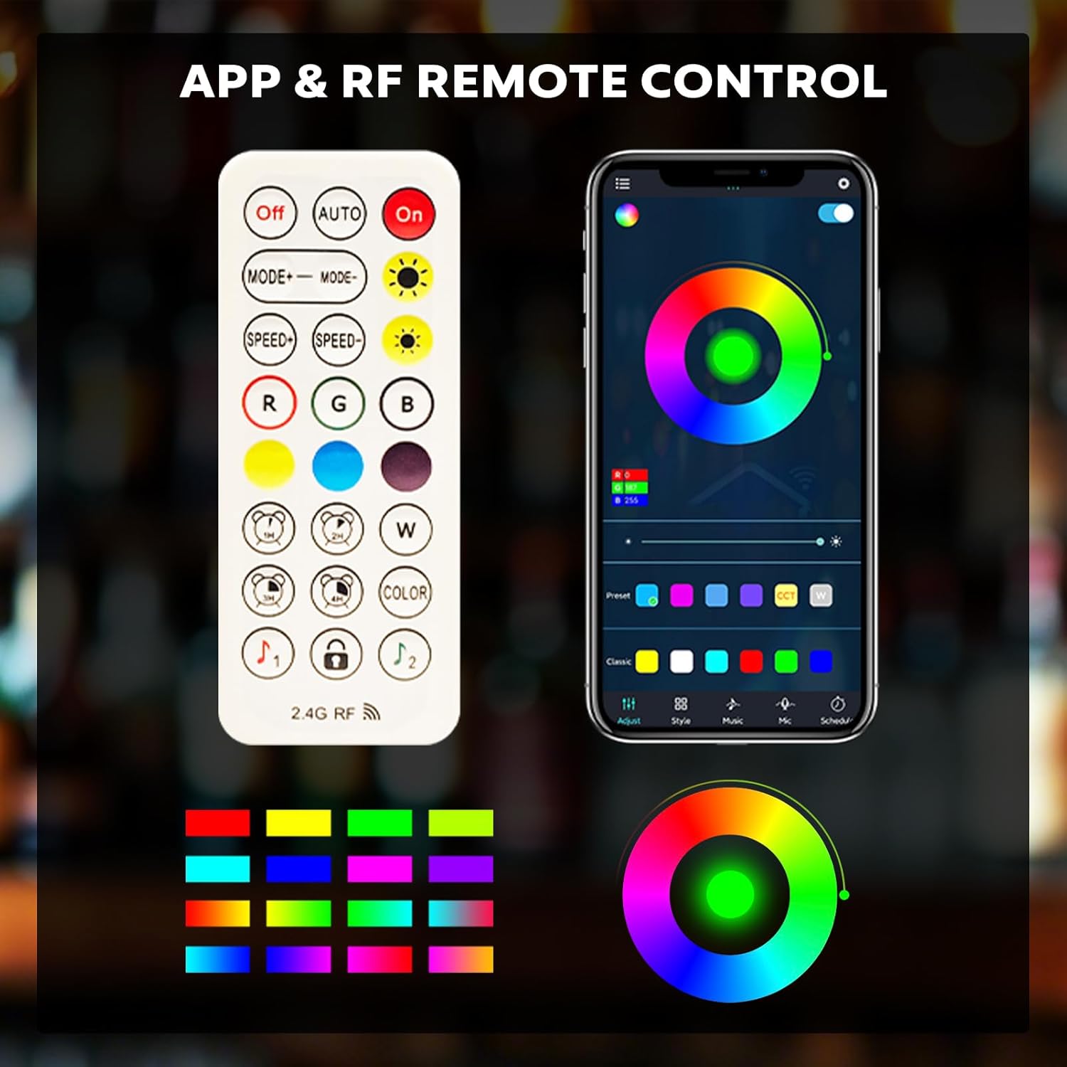 GCCSJ 3-Tier 24 Inch LED Lighted Liquor Bottle Display, RF Remote & APP Control LED Liquor Shelves with 16 Static Colors,Home Bar Liquor Bottle Accessories Acrylic Shelf