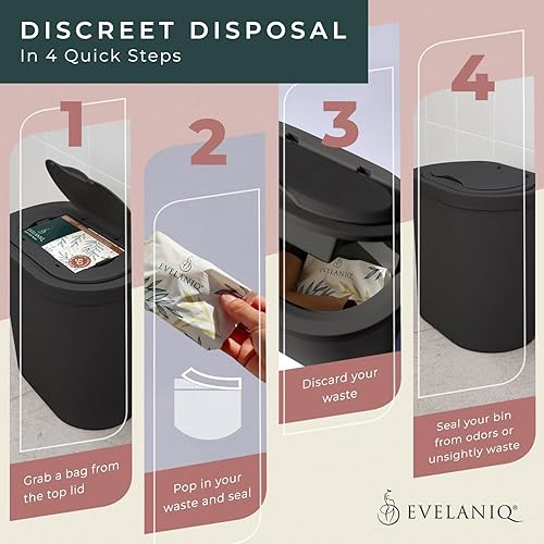 Miniatura 4 de Evelaniq Receptáculo de servilleta sanitaria para mujer (papelera + 150 bolsas de higiene) Almohadilla femenina y Tampón Receptáculo de eliminación