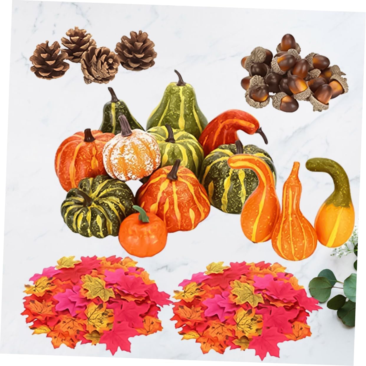 Zerodeko Vivid Acorn Pumpkins Maple Leaves Fall Decor 141pcs DIY Props for Halloween Decor