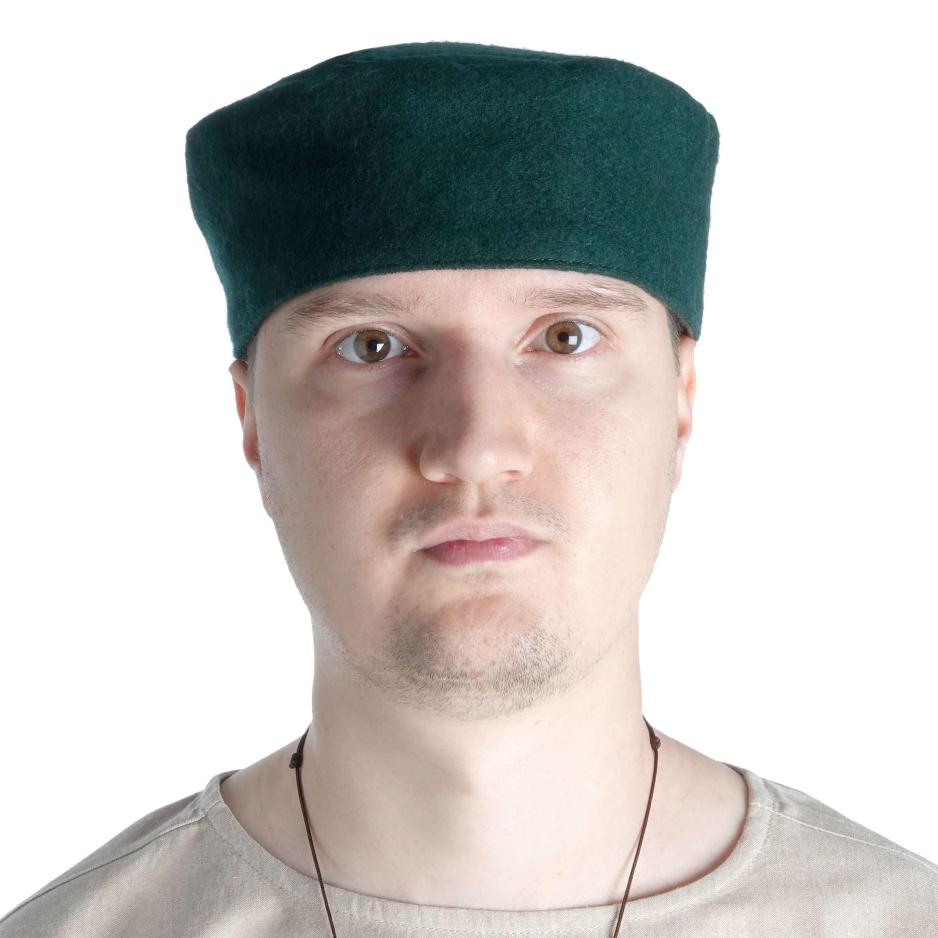 HEMAD Medieval Cap Wool Felt Lined, Green, X-Large