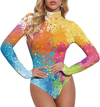 トップス draw drawers Leotard Pile T-shirts Amazon.com: Watercolor Paint Splashes Casual Bodysuit Tops