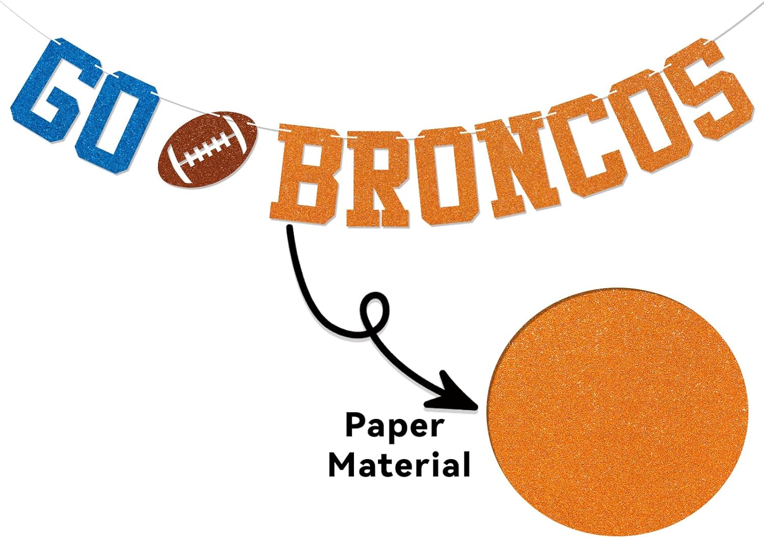Go Broncos Banner - Broncos Party Sign, College Football Party Decor, Football Team Party Decorations Blue & Orange Glitter - Image 3