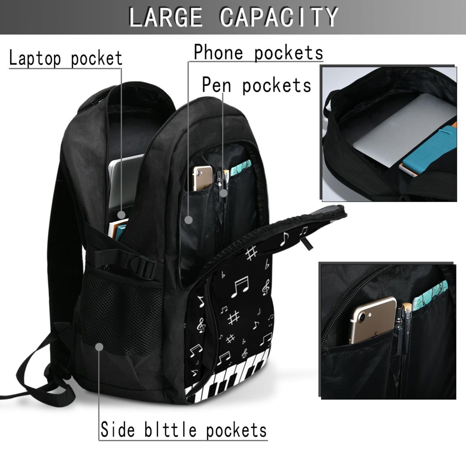 InOmak Musiknoten Klavier, Reiserucksack, Freizeitrucksack, Schulrucksack, Laptop-Rucksack für Damen und Herren