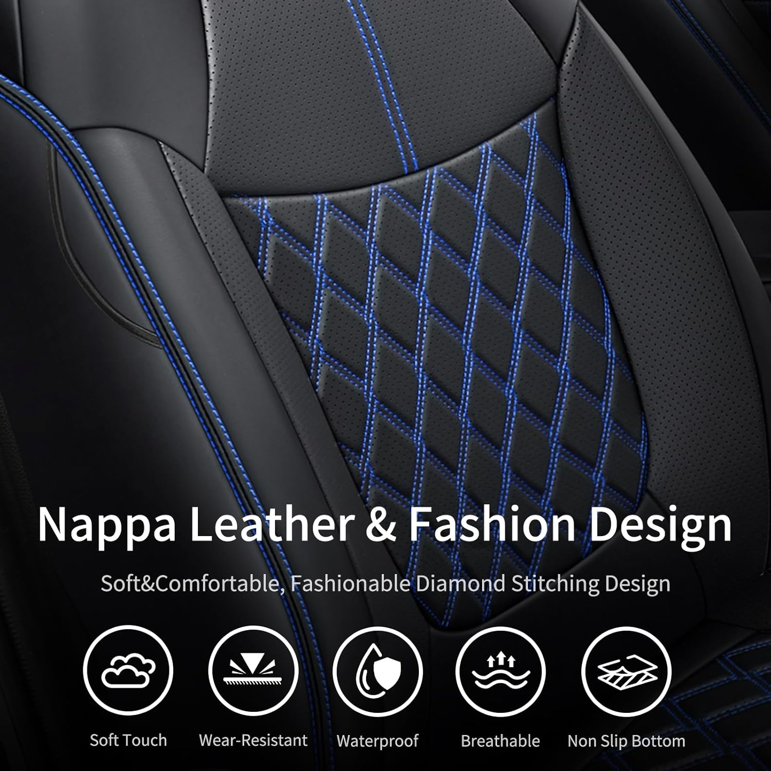 Huidasource Front Car Seat Covers Fit for Toyota RAV4, Full Coverage Seat Protector Fit for 2019-2024 Toyota Rav4 XLE LE XLE Premium Limited(Not for Hybrid/Adventure/TRD Off-Road/Prime, Black&Blue)