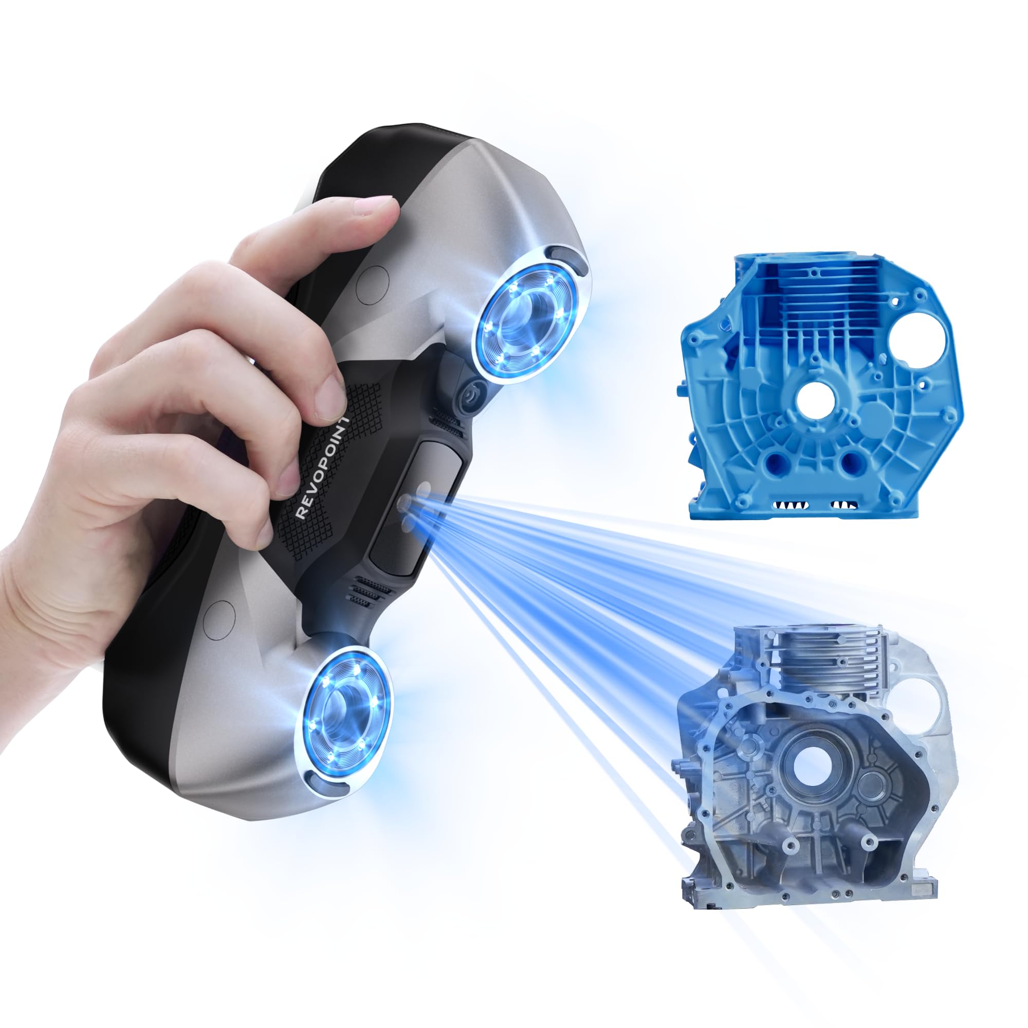 Revopoint MetroY 3D-Scanner für 3D-Drucker, bis zu 0,01 mm Präzision | 30+15+1 industrieller Blaulaser-Handscanner, Streaming-Bildschirmfreigabe, für industrielle 3D-Modellierung und Messung
