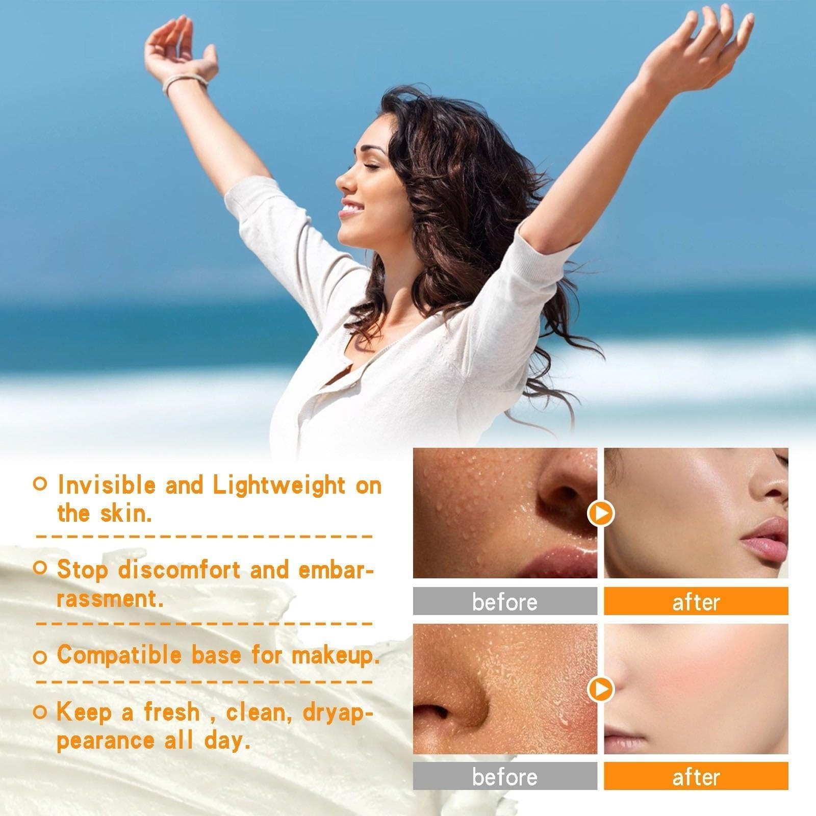 Antitranspirant-Lotion Für Das Gesicht, Stirn Und Kopfhaut, Ölregulierend, Nicht Fettend, Hautfreundlich Für Empfindliche Haut, Langanhaltender Schweißschutz Für Männer Und Frauen (5pcs)