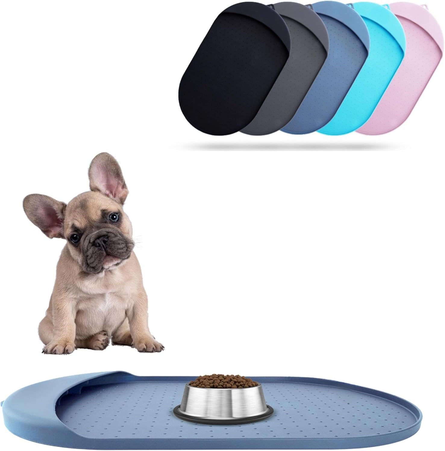 Dog Food Mat - 29? x 16.6? Pet Feeding Mat with Residue Collection Pocket - Large Silicone Dog Mat for Food and Water - Waterproof Dog and Cat Bowl Mat, High Edges to Prevent Spills, Navy Blue M (29?x 16.6?) Navy Blue