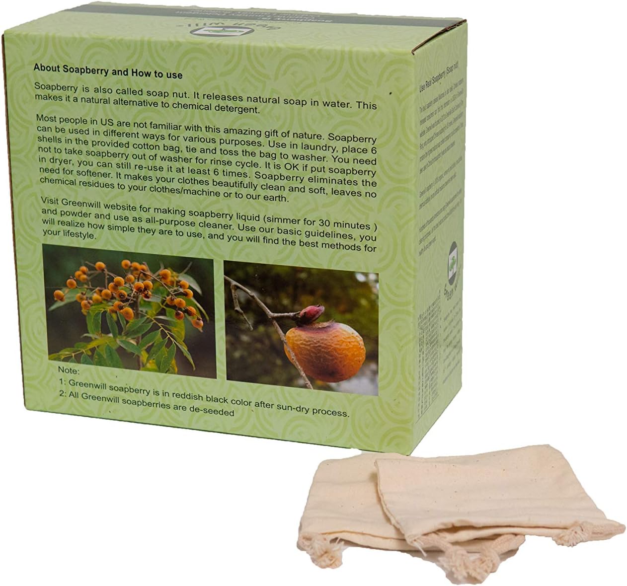 3 Pounds Organic De-seeded Soap Berries/Soap Nuts +2 Wash Bags