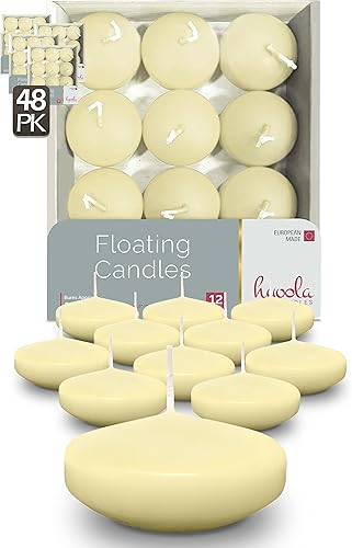 Miniatura 8 de Hyoola Velas flotantes marfil prémium de 3 pulgadas, 8 horas, paquete de 48 unidades, hechas en Europa