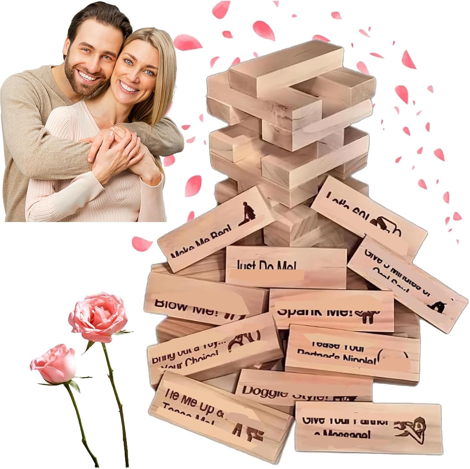 Lust Tower, 48Pcs Super Naughty Block Tower Game, Valentine Tumbling Tower Stacking Blocks, Fun Date Night Activities, Date Night Party Game 1 Set