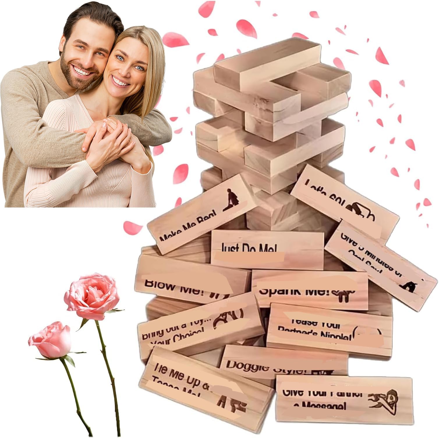 Lust Tower - 48Pcs Super Naughty Block Tower Game, Fun Date Night Activities, Valentine Tumbling Tower Stacking Blocks, Date Night Party Game (1 Set)