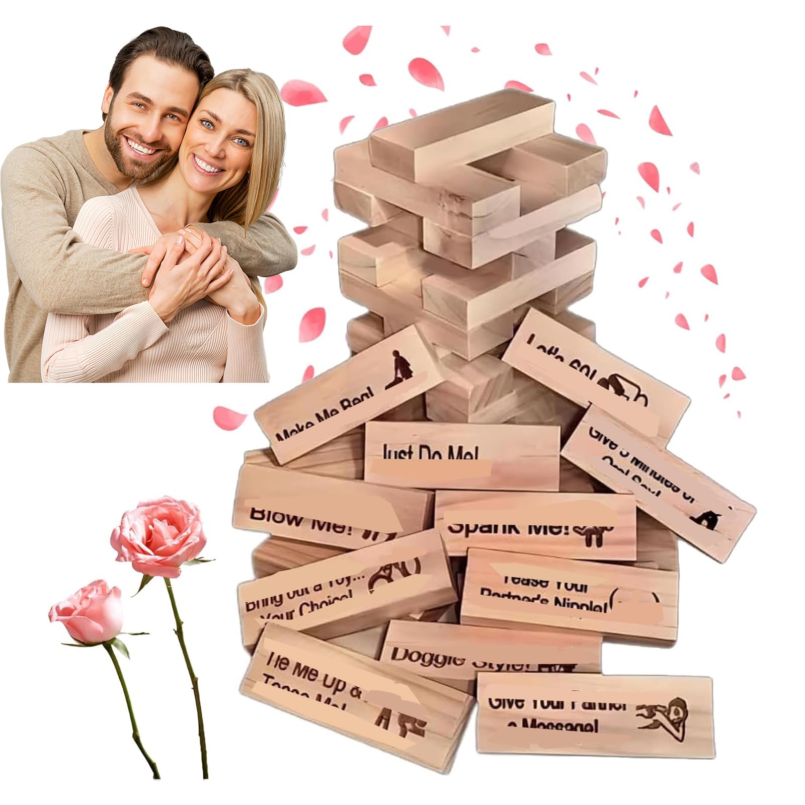 Lust Tower - 48Pcs Super Naughty Block Tower Game, Fun Date Night Activities, Valentine Tumbling Tower Stacking Blocks, Date Night Party Game (1 Set)