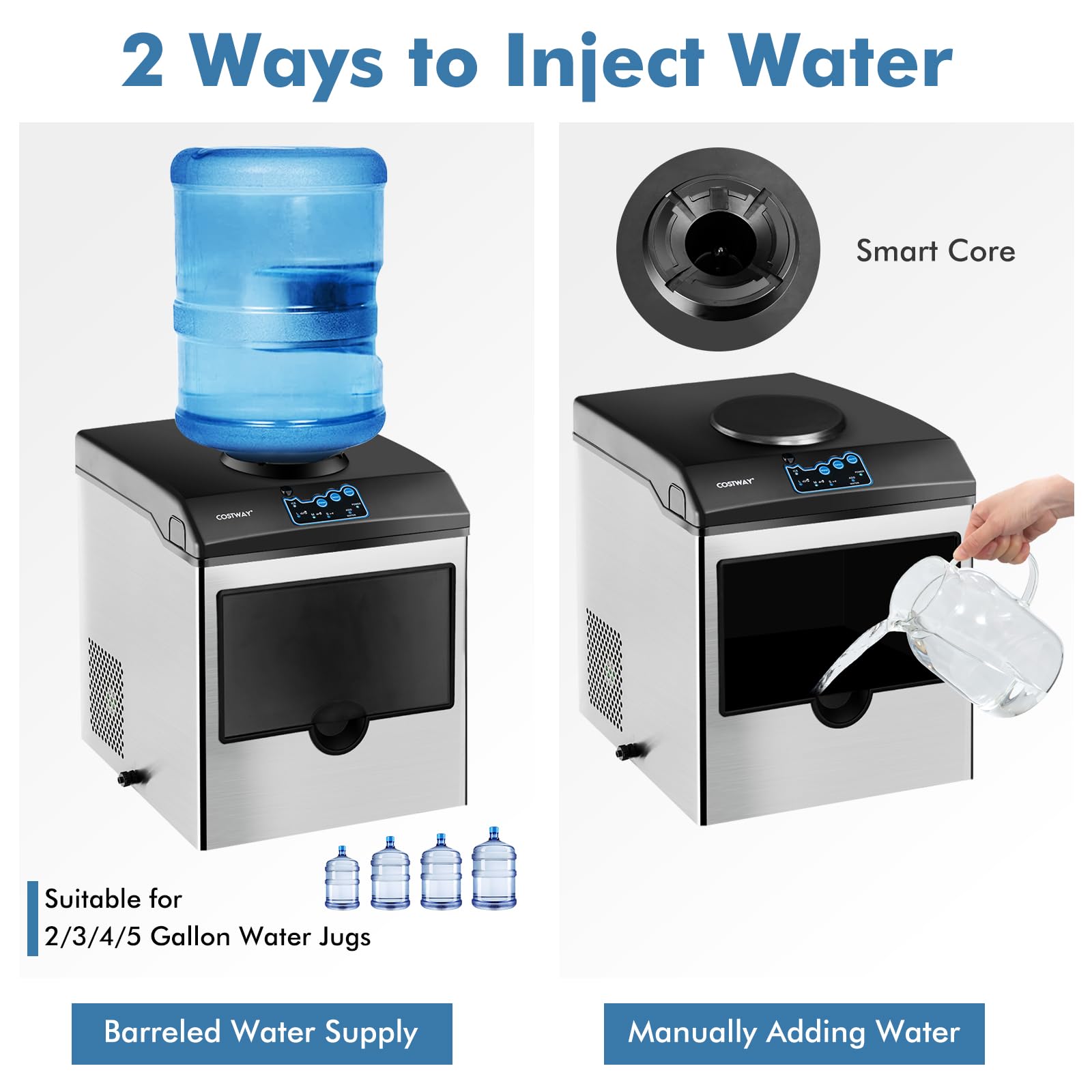 COSTWAY Countertop Ice Maker With Water Dispenser, 3 Sizes Bullet Shaped Ice, 48lbs/Day, Fast Ready In 6 Minutes, Ice Machine With Cold Water For Home Bar Kitchen Office on Fridge.com - View 6