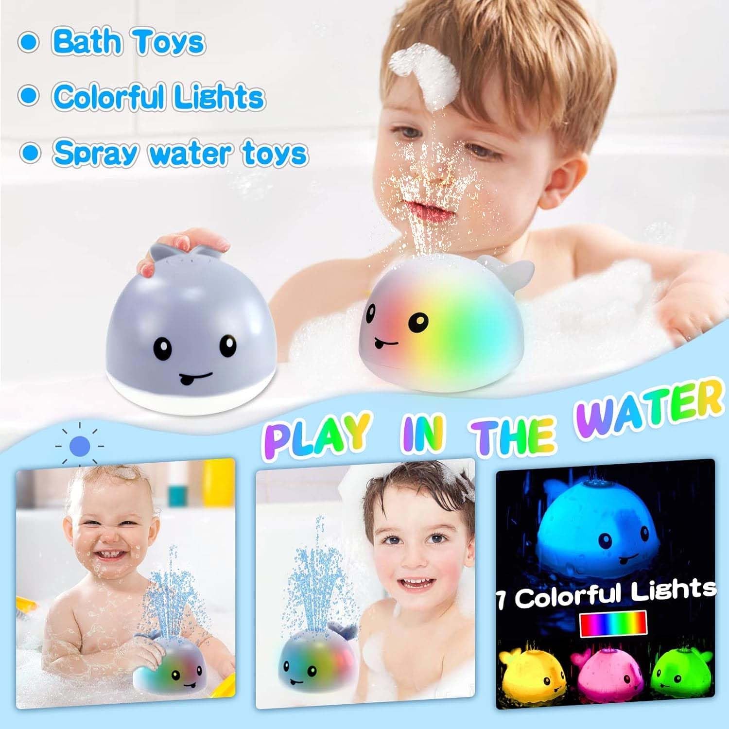 ZHENDUO Baby Bath Toys, Light Up Bath Toys, Sprinkler Bathtub Toys for Toddlers Infant Kids Boys, Automatic Spray Water Bath Toy, Pool Bathroom Baby Toy Whale image 5 of 8 B0B12VJW15