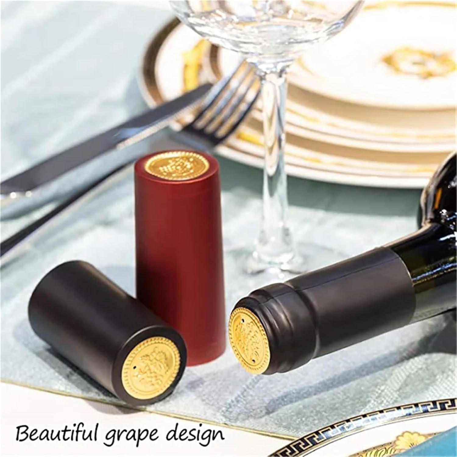 500pcs PVC Heat Shrink Capsules Wine Wrap Bottle Caps, for Home Use(Black gold)