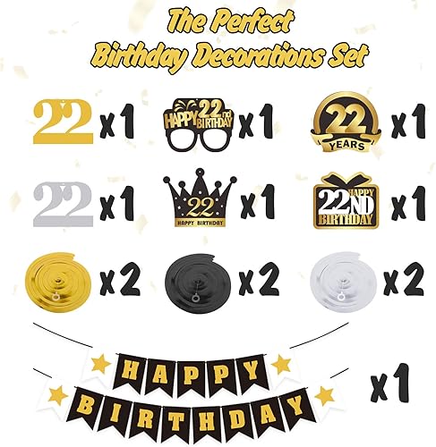 Miniatura 321 de LINGTEER Happy 65th Birthday Decorations Set - 12Pcs Black & Gold Swirls Streamer,Happy Birthday Bunting Banner,Cheers to 65 Years Old Bday Party