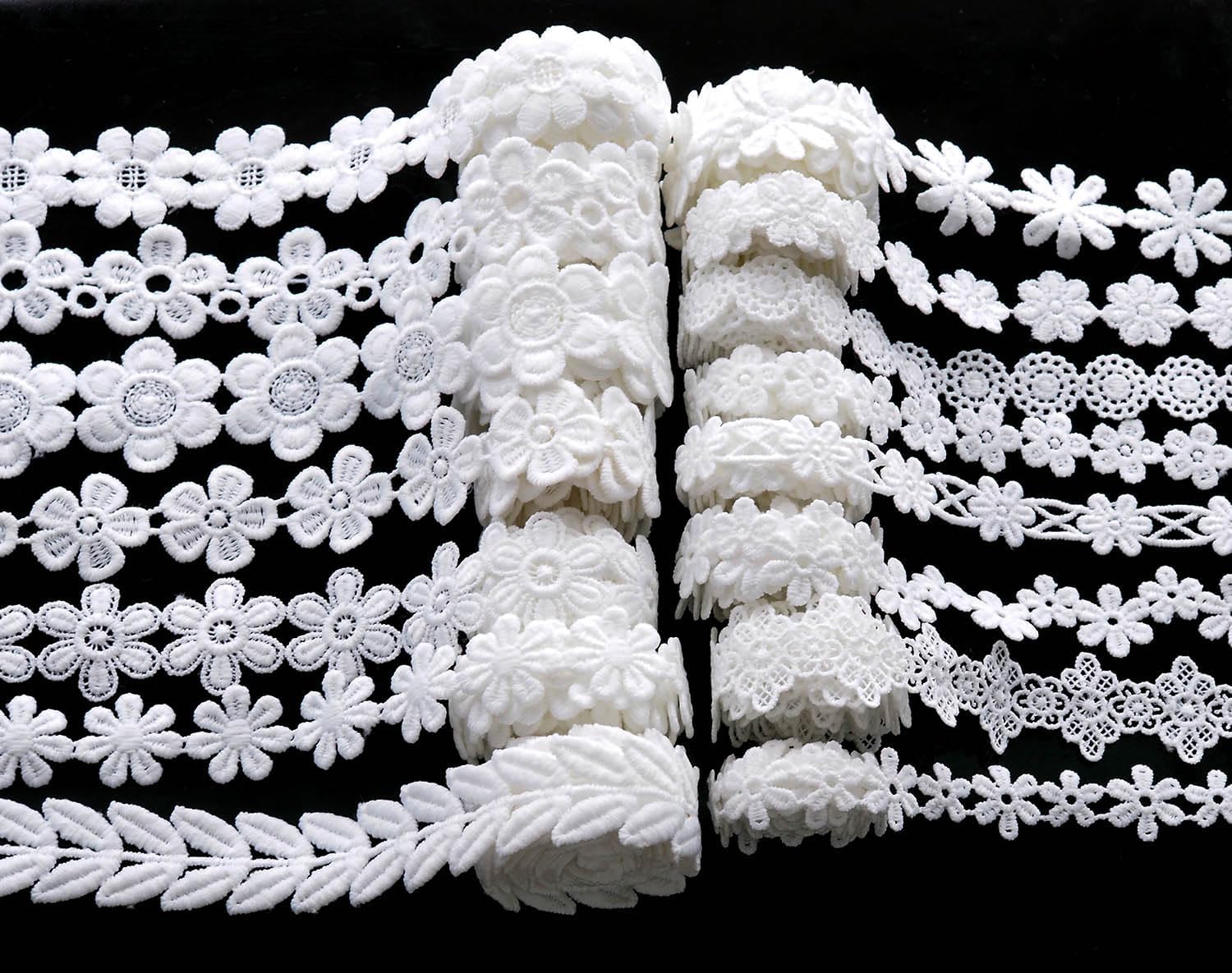 15 Types Assorted Set of Modern Minimalist Floral and Leaf Lace Trim for Doll Decor, DIY Crafting, Sewing, and Festive Holiday Home Accents Trim Approx 1m Long（15 Styles Mixed White