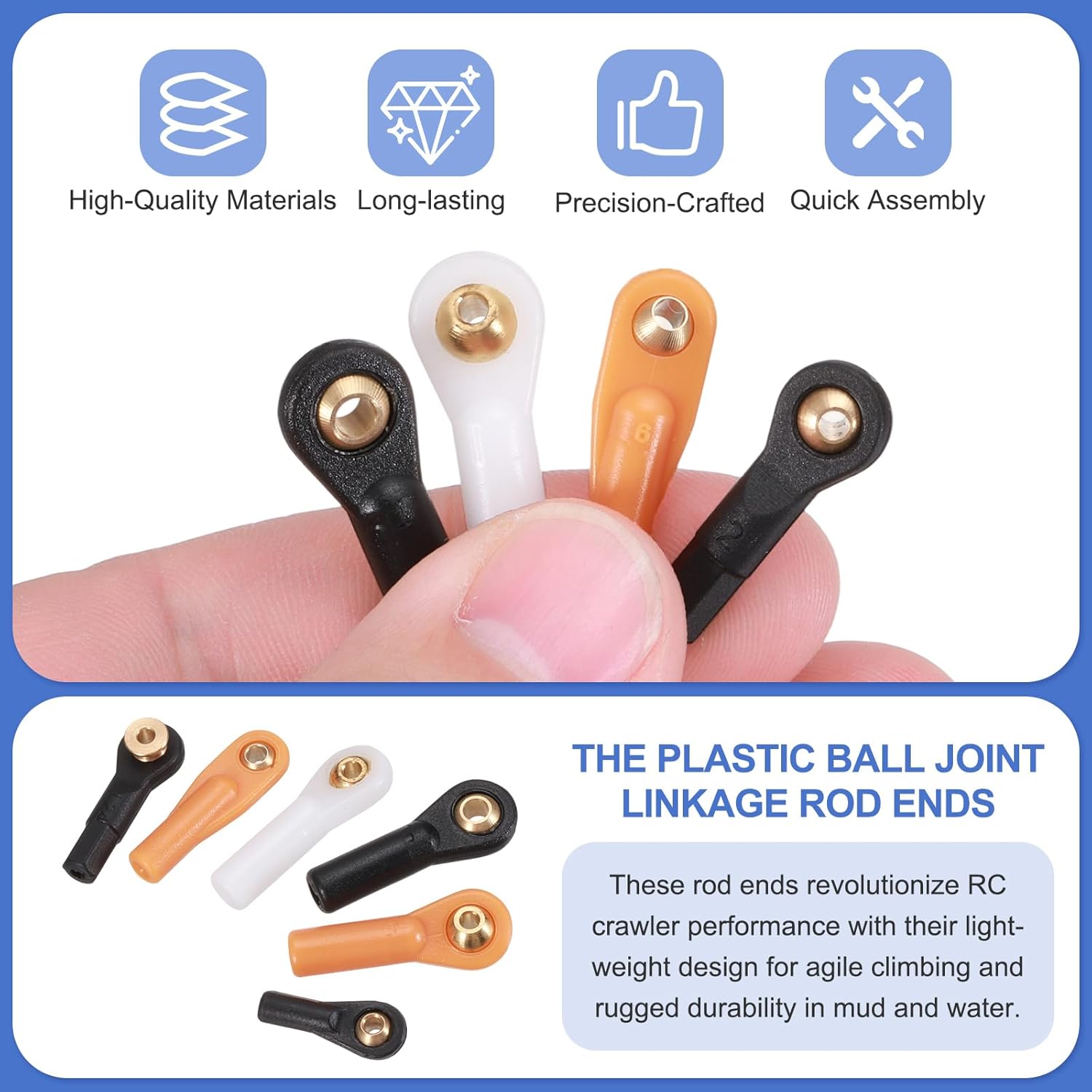 MECCANIXITY M3xL30mm 3mm Center Hole RC Plastic Tied Rod Ends Link Ball Joint Head Kit Ball Head Link Joint with Shim Steering Linkage Upgrade Accessories for RC Crawler Car Pack of 10, Black