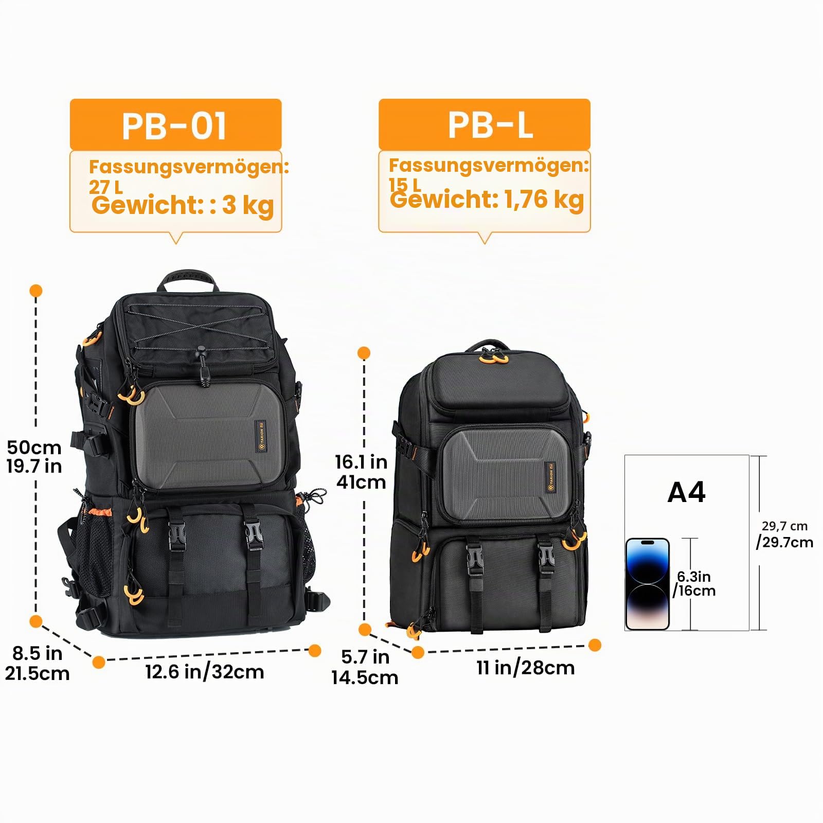 TARION Kamerarucksack Fotorucksack Groß 2-in-1 mit Extra Kameratasche für Spiegelreflex D-SLR(27 Liter, Schwarz)
