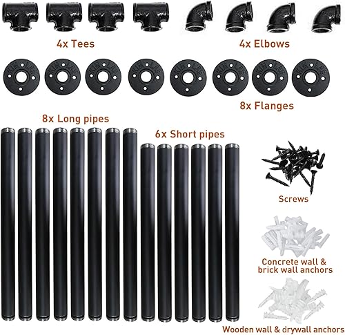 Miniatura 17 de HITOMEN Estantes industriales de tubos de hierro, 3 juegos de 3 niveles, 28 pulgadas de alto, 12 pulgadas de profundidad, estantería abierta de
