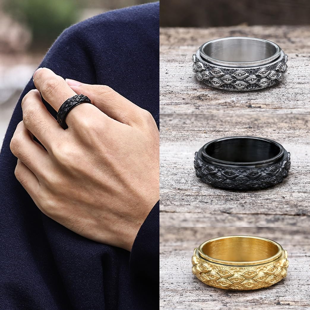 GTHIC Stainless Steel Eye of Providence Spinner Ring for Men Women Black Gold Silver Gothic Ring All Seeing Eye Rotating Band Ring Vintage Evil Eye Fidget Rings For Anxiety Jewelry Size 6-13