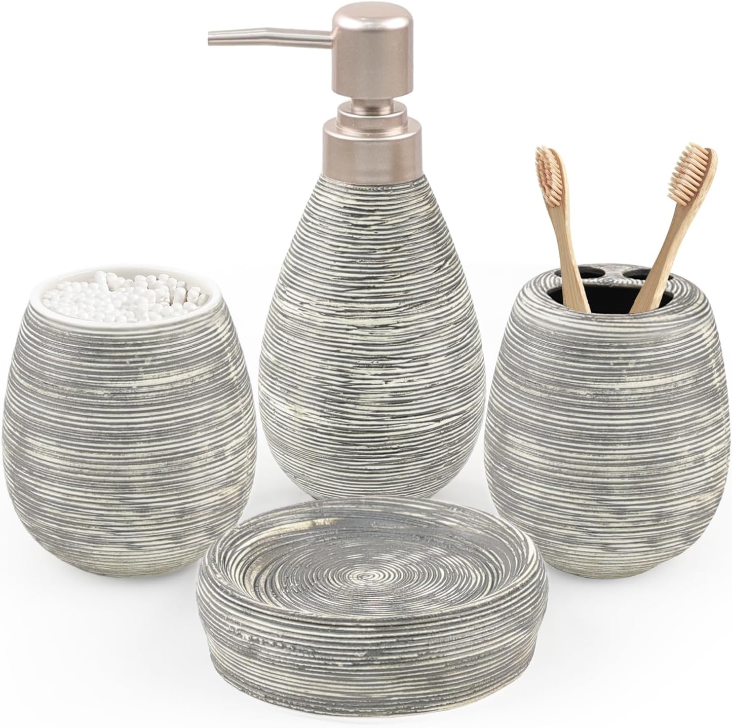 CERBIOR Bathroom Accessories Set,4 Pcs Ceramic Bathroom Decor Accessory,Includes Toothbrush Holder, Toothbrush Cup, Soap Dish for Decorative Countertop and Housewarming Gift(Grey 4pcs)