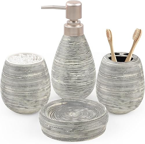 Miniatura 8 de CERBIOR Juego de accesorios de baño, 4 piezas de accesorios de cerámica para decoración de baño, incluye soporte para cepillos de dientes, taza para