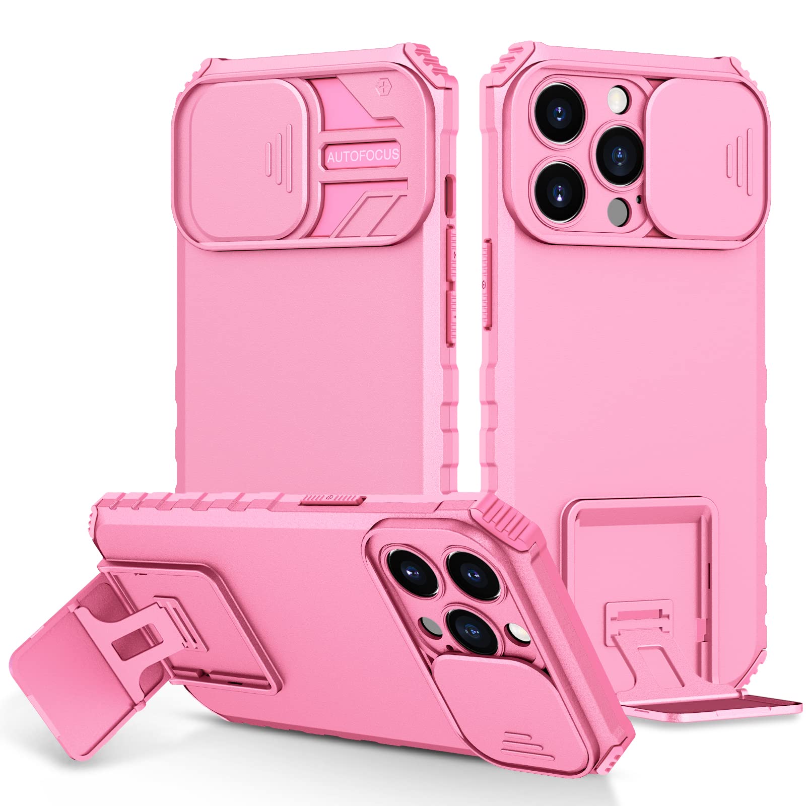 Funda para iPhone 13 Pro carcasa militar rosa con ventana de cámara 7