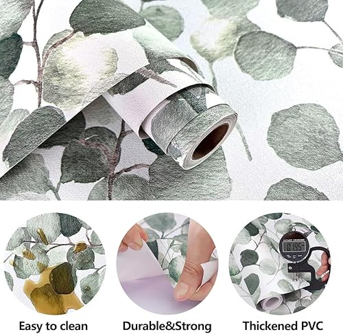 Miniatura 4 de Nukofal Papel tapiz de hojas para despegar y pegar, papel de contacto floral de 17.7 x 196.8 pulgadas, papel tapiz autoadhesivo de hojas de