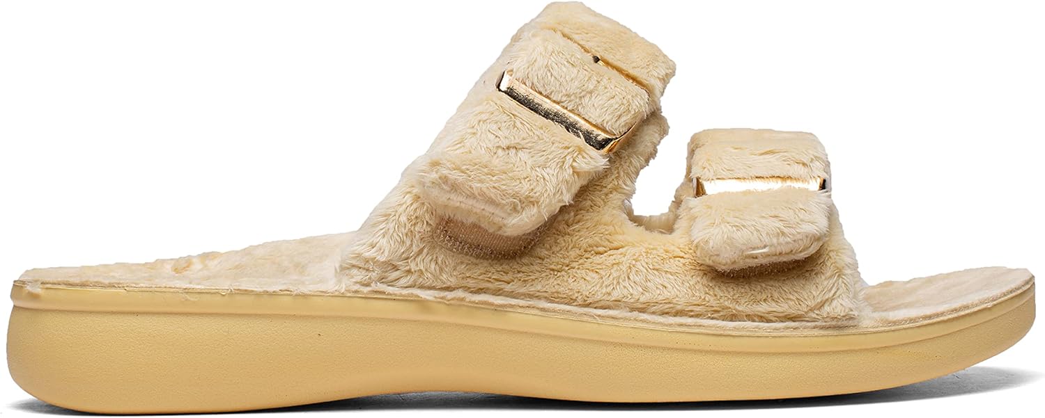SOLLBEAM Womens Plantar Fasciitis Women's Fuzzy House Orthopedic Slippers Open Toe Orthopedic Arch Support Orthotic Heel Cup sandals Indoor Outdoor - Image 3