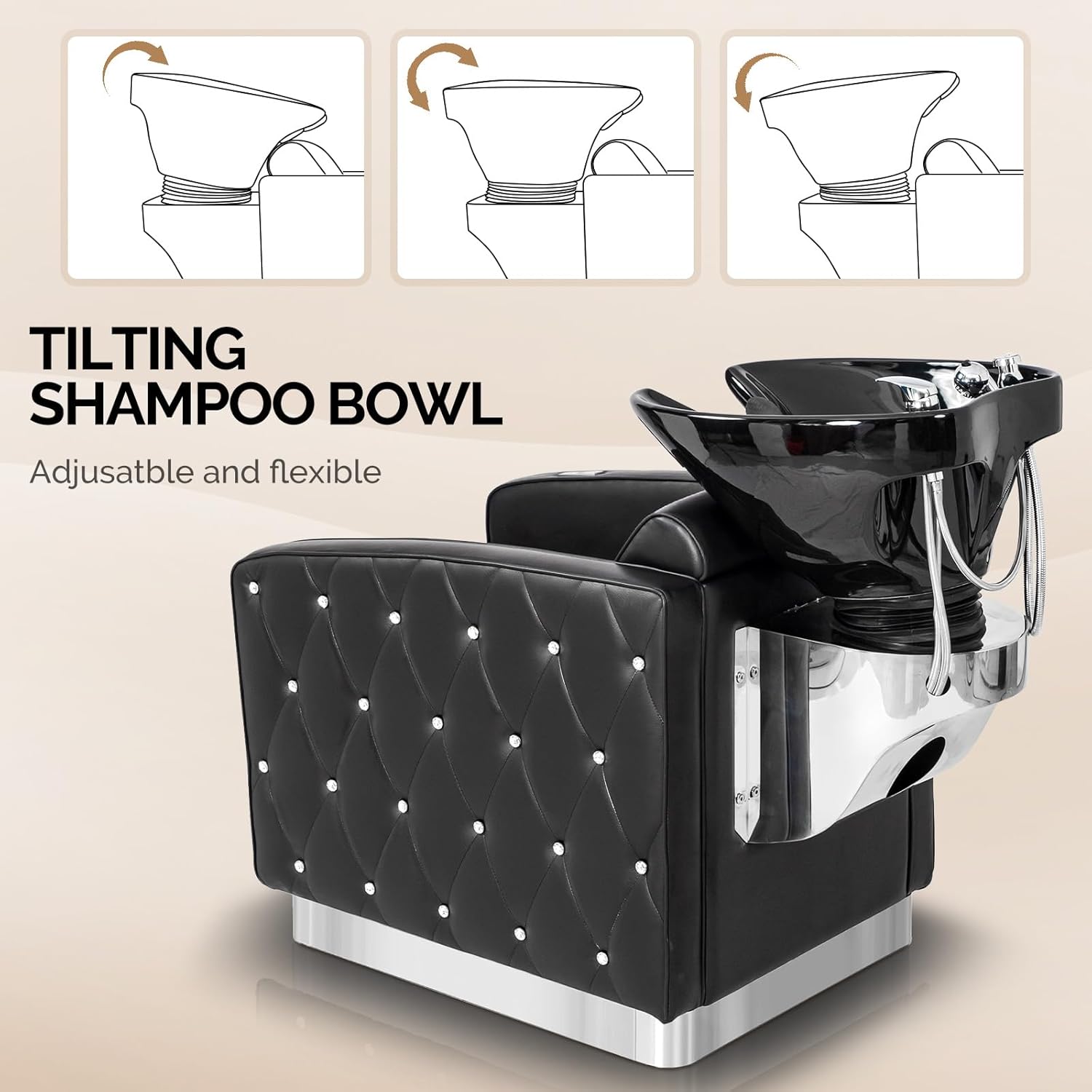 OmySalon Shampoo Bowls for Salon Electric Shampoo Chair with Reclining Legrest & Tilting Porcelain Shampoo Sink, Hair Washing Station Backwash Barber Chair, Shampoo Unit for Beauty Spa Barbershop
