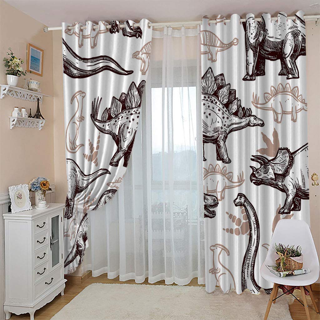 Oeillet pour Rideaux Dinosaure Animal Abstrait Motif 3D Impression 180x250 Cm Occultants Thermiques Isolants Anti Froid Rideau À Oeillets pour Chambre Salon Maison Fenêtre, Moderne