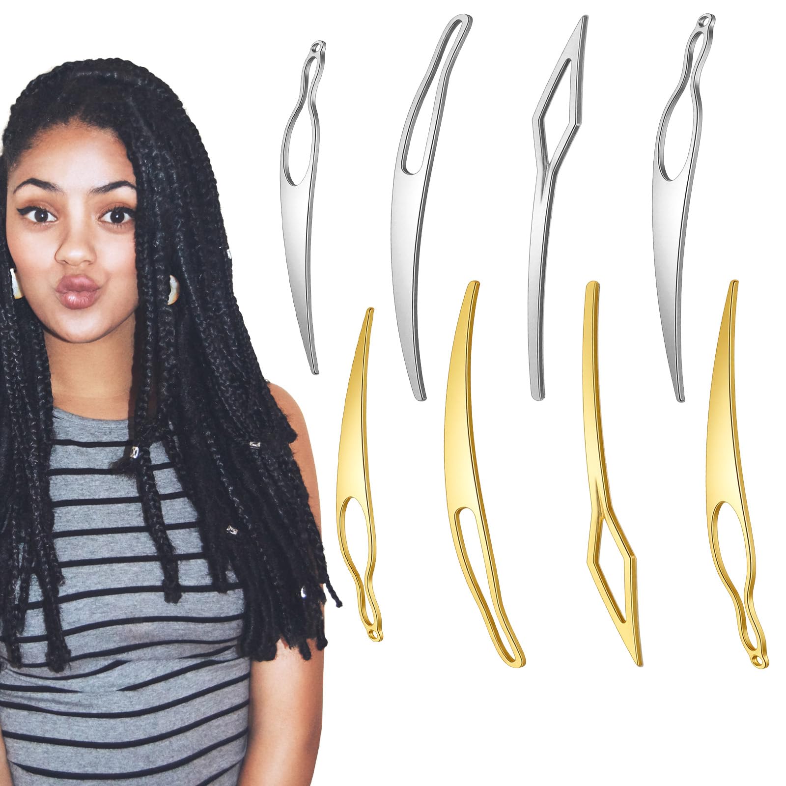 8pcs Interlocking Tool for Locs, Sisterlock Retighten Tool, Bent-Hook Shape Loc Needle for Hair Repair Dreadlock Tightening - 4