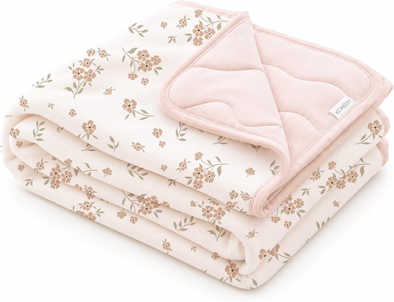 Konssy Floral & Quilted Baby Blanket for Girls, Viscose Made from Bamboo Silky Soft Baby Blanket, Reversible Nursery Stroller Quilt for Babies & Toddlers, 33.5 x 45 Inches