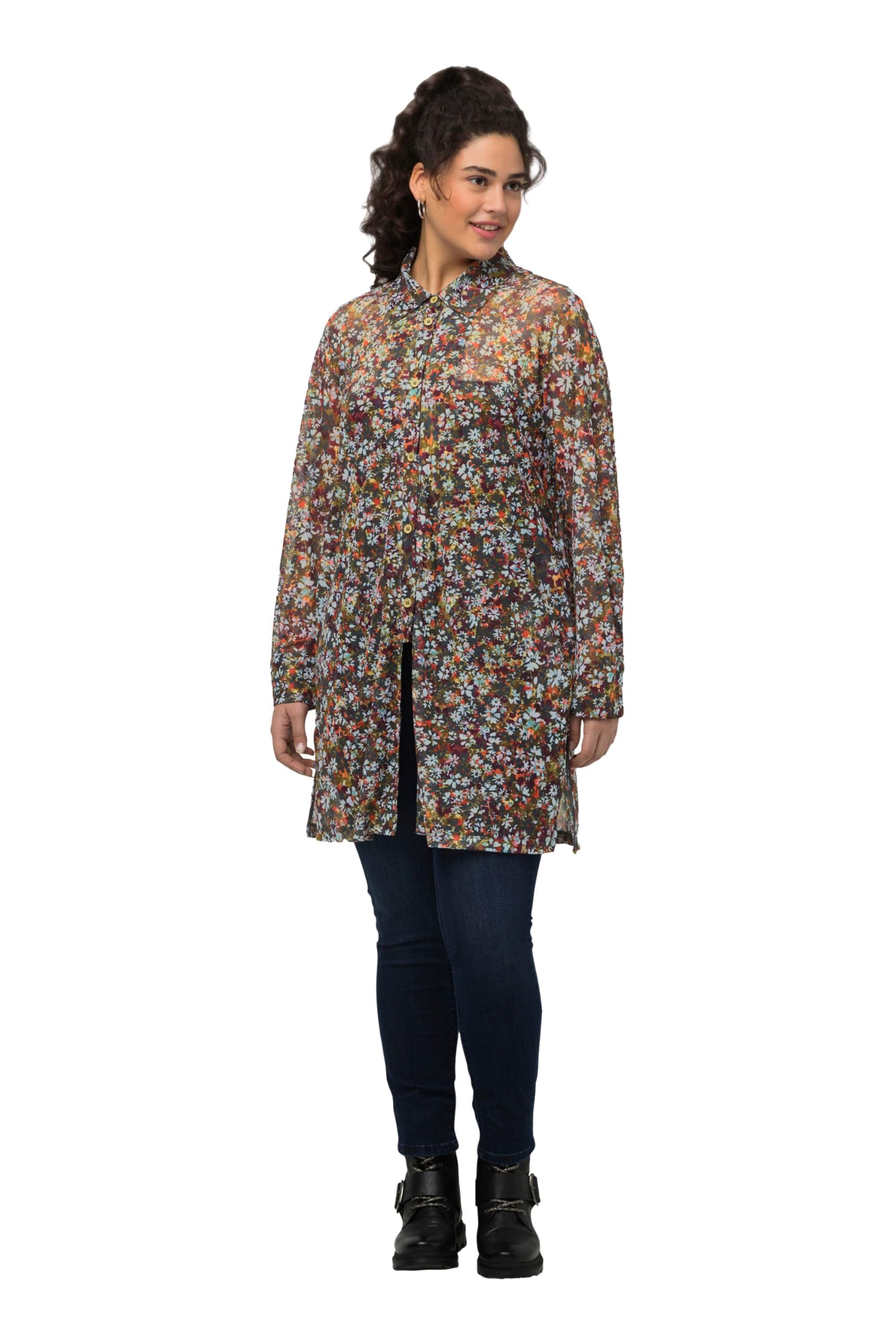 Ulla Popken Damen Meshbluse mit Blumendruck Bluse
