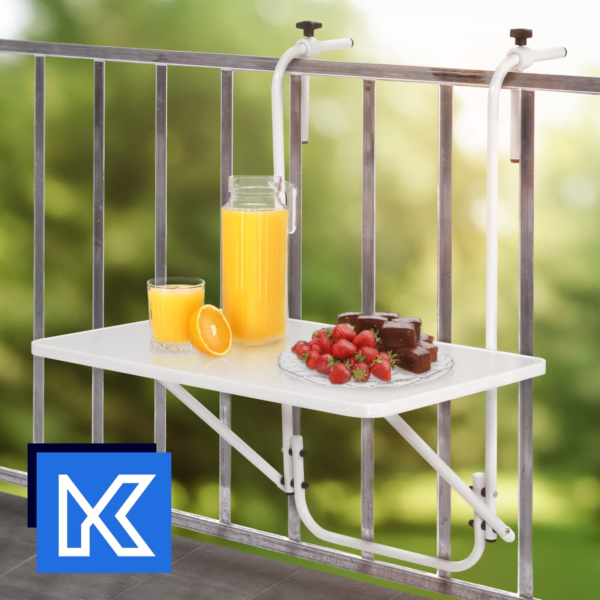 KADAX Hängetisch, Witterungsbeständiger Klapptisch für Balkon, Verstellbarer Balkonhängetisch, Balkontisch zum anhängen, klappbarer Tisch (40 x 60 cm, Weiß)