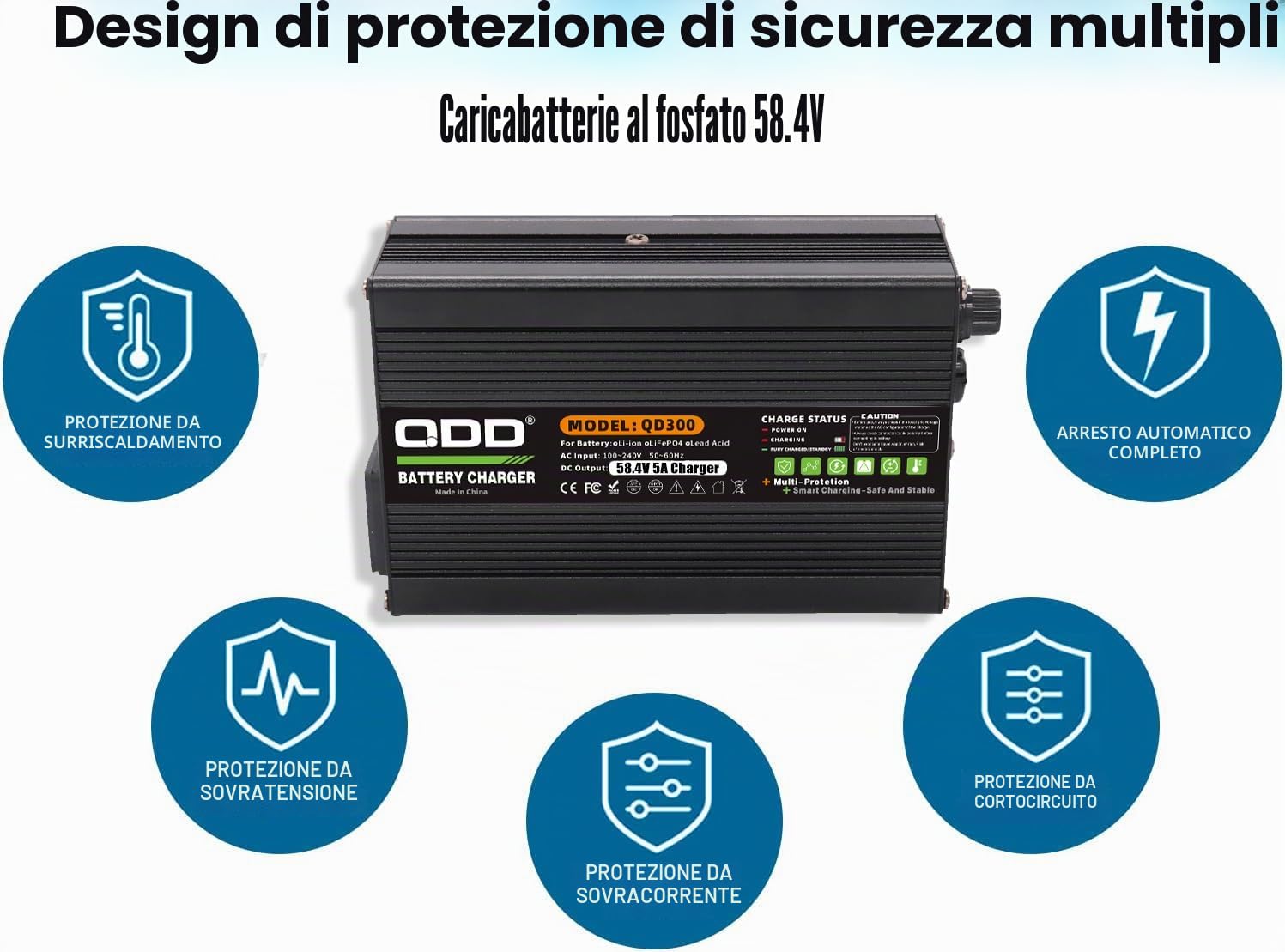 QDD 58,4 V 5 A Caricabatterie 58,4 V LiFePO4 Batteria Smart Caricabatterie Usato per 16S 48 V LiFePO4 Batteria ad alta potenza