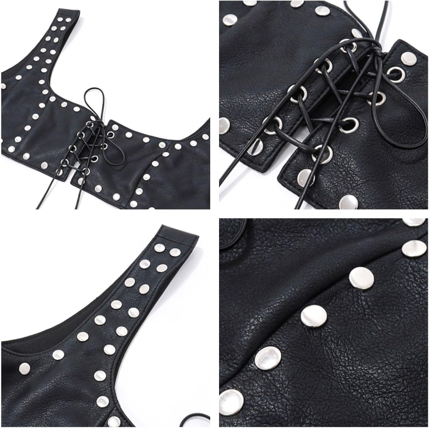 Women Sexy PU Leather Bra Tank Tops Punk Style Rivets Studded Black Cropped Vest Top Clubwear