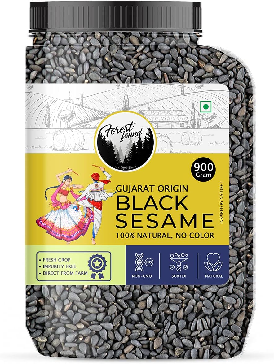 Forest Found Organic Black Sesame Seeds (900 Gm) | Kale Til Tal For Weight Loss And Eating Unhulled | Pure, High In nutrient, Fresh Crop