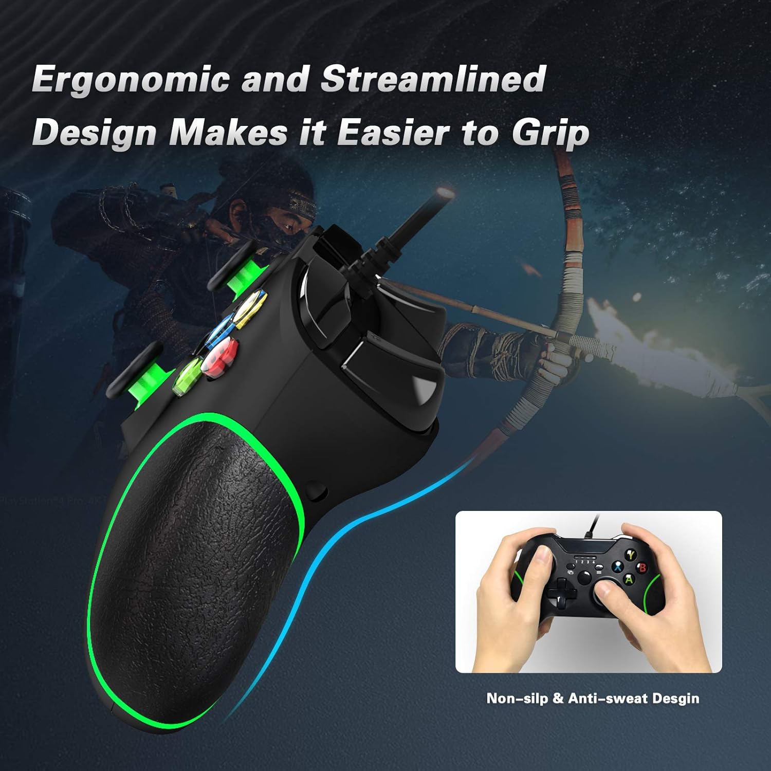 Gobub Wired Controller Compatible with Xbox One，Enhanced 2.4GHZ PC Game Controller Built-in Dual Vibration Gamepad Compatible with Xbox Series X/Xbox One/One S/One X/Windows 7/8/10 - Black