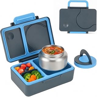 Leakproof Portable Bento Box Set with Handle, Includes 12oz Stainless Steel Thermal Soup Canister & Food Container