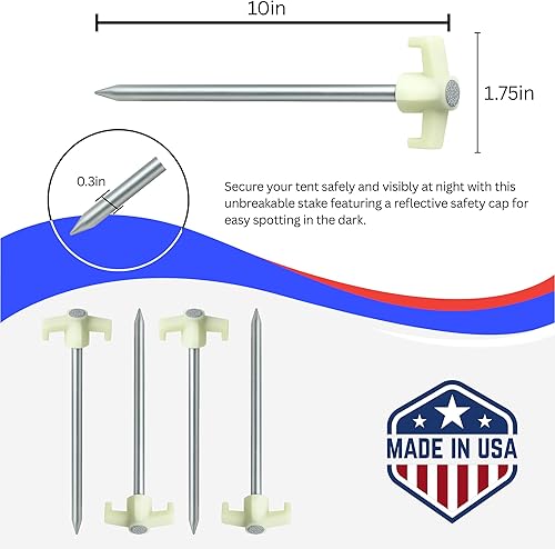 Miniatura 5 de Tricc - Estacas irrompibles de acero resistente galvanizado antioxidante de 10 pulgadas, tres estacas sólidas, resistentes para viajes al aire