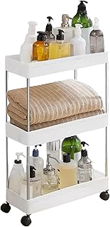Carrinho de armazenamento, carrinho auxiliar com rodas. Carrinho organizador divisível, economiza espaço. Carrinho plástico estreito para casa de banho, cozinha, escritório. (3 níveis / 61 x 40 x 12