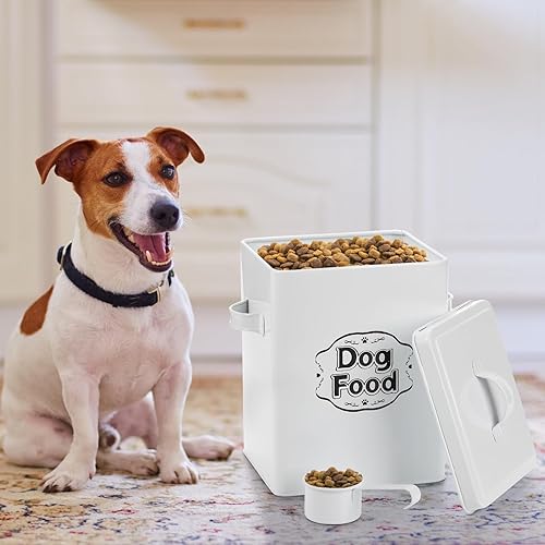 Miniatura 7 de Youeon Recipiente metálico de almacenamiento de alimentos para perros de 5 libras con tapa y cuchara, recipiente hermético para golosinas para