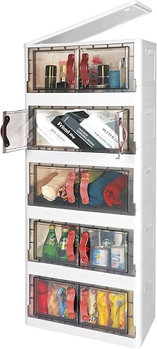 Miniatura 1 de Contenedores de almacenamiento de plástico con tapas, gabinete de almacenamiento de 200 cuartos de galón (50 galones), paquete de 5 organizadores