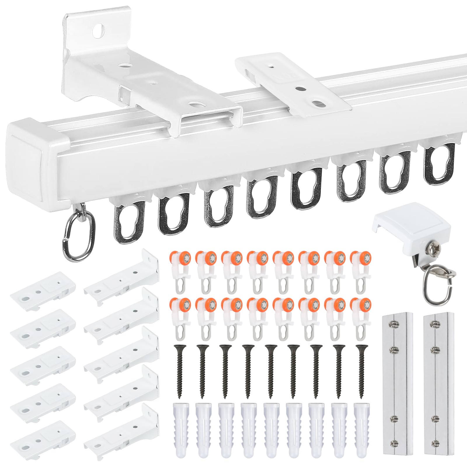 Ceiling Curtain Track Set 2.4Metres/7.87ft, Aluminum Heavy Duty Curtain Rail, Ceiling Mounted Curtain Track and Fittings for Room Divider, Windows, Privacy