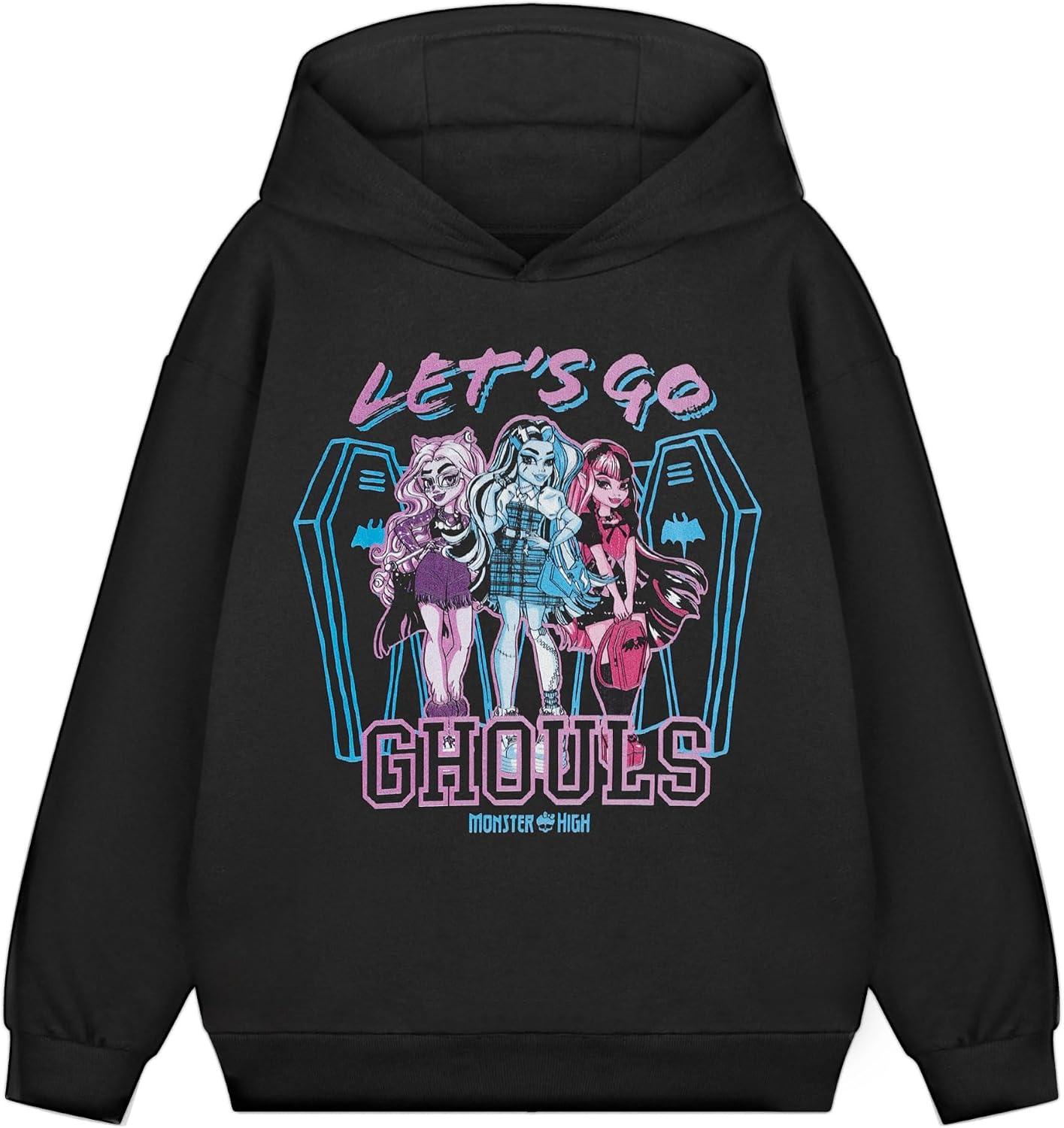 Monster High Girls Black Let's Go Ghouls Hoodie | Fantasy Cartoon Pullover for Kids | Long Sleeve Casual Wear