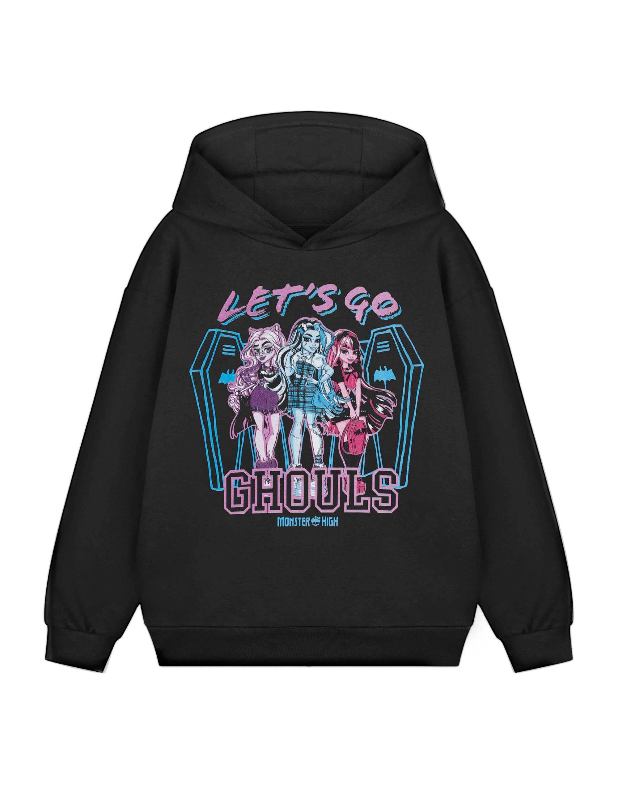 Monster High Girls Black Let's Go Ghouls Hoodie | Fantasy Cartoon Pullover for Kids | Long Sleeve Casual Wear Characters Slogan Merch - 11-12 Years